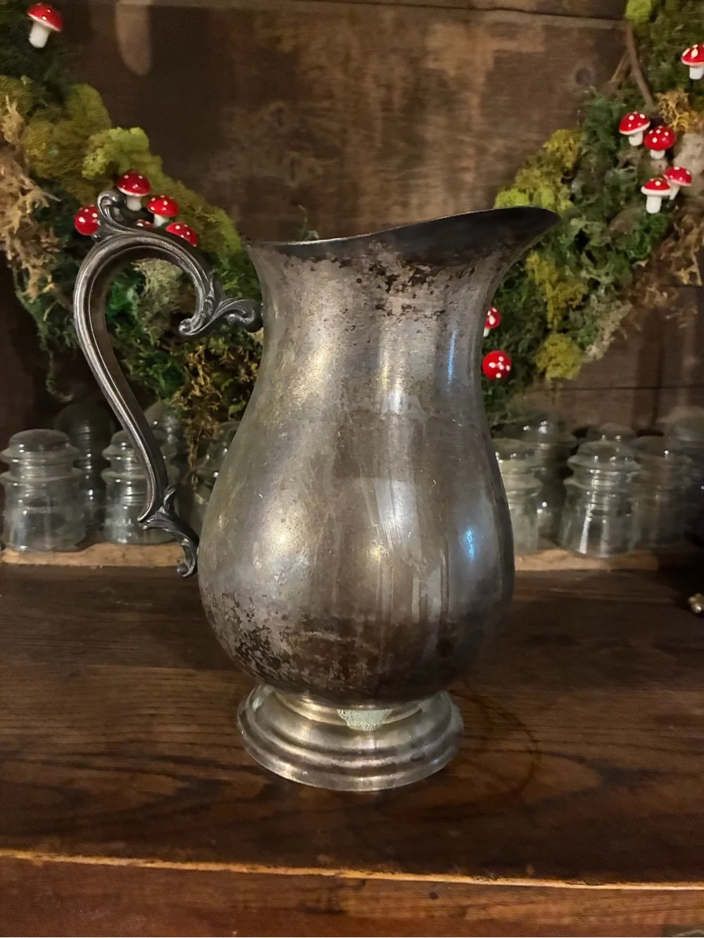 Classic Silver-Tone Decorative Pitcher Vase